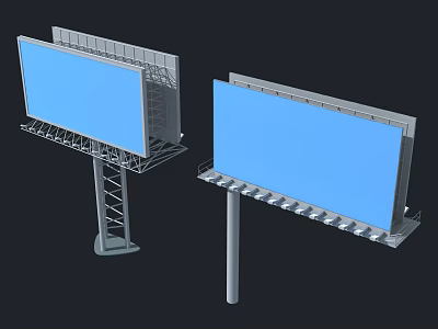 Industrial Billboard Equipment With Metal Support Frame And Blue Display Panel 3d model