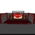 Traditional Red Stage Design With Hanging Red Lanterns And Bright Lighting Backdrop 3d model