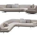 Light Beige Modern Sectional Sofa With Multiple Cushions And Metal Legs 3d model
