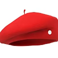 Red Beret With Red Pom Pom On Top And Silver Button On Side