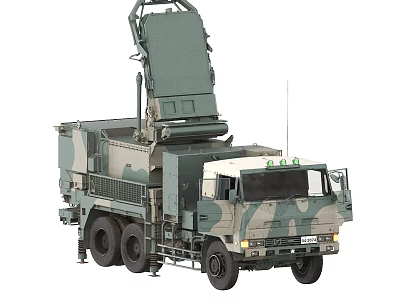 Military Mobile Weapon System Mounted On Camouflage Truck With Radar Equipment 3d model