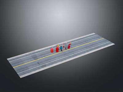 Road Construction Site With Traffic Cones Workers And Asphalt Lanes 3d model