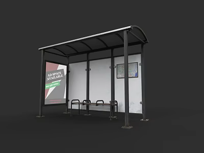 Modern Bus Shelter with Roof Bench Advertisement and Map for Urban Transport 3d model