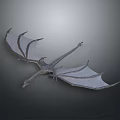 Gray Mythical Dragon Soaring With Large Wings Slender Body On Dark Background 3d model