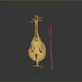 Traditional Chinese Pipa String Instrument With Wooden Stand Decorative Carved Design And Musical Equipment