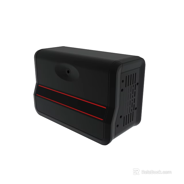 Black Electronic Device with Red Stripe Accent Compact Design and Side Ventilation Holes 3d model