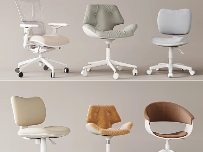 Various Modern Office Chairs With Mesh Padded Seats And Swivel Wheels 3d model