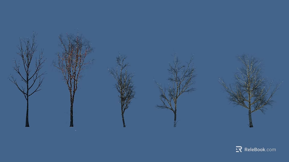Different Arbor Trees with Varied Heights and Bare Branches Against Blue Background 3d model