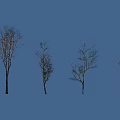 Different Arbor Trees with Varied Heights and Bare Branches Against Blue Background 3d model