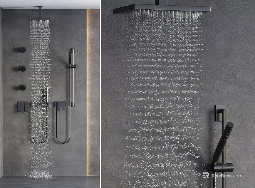 Modern Black Rain Shower Head With Strong Water Flow And Handheld Design 3d model 