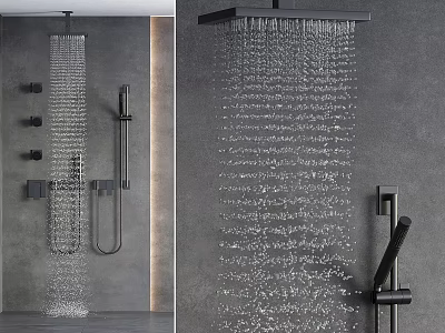Modern Black Rain Shower Head With Strong Water Flow And Handheld Design 3d model