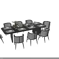 Modern Dining Table Set With Gray Upholstered Chairs And Decorative Plants 3d model