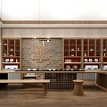 Traditional Chinese Tea Ware Specialty Store Featuring Wooden Racks And Tea Set Displays