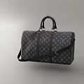 Black Duffel Bag With White Monogram Pattern Leather Handles And Adjustable Strap 3d model