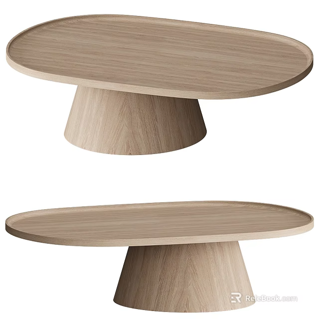 Two Modern Wooden Coffee Tables Design With Oval Top And Conical Base 3d model 