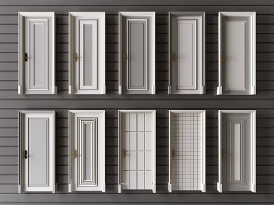 White Hinged Doors Featuring Various Panel Designs For Home Interior 3d model