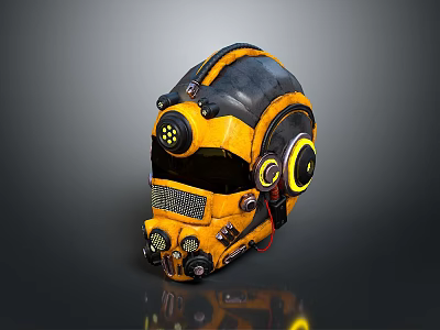 Weapon Tactical Helmet with Yellow Black Multiple Circular Components Mesh Face Mask and Red Cables 3d model
