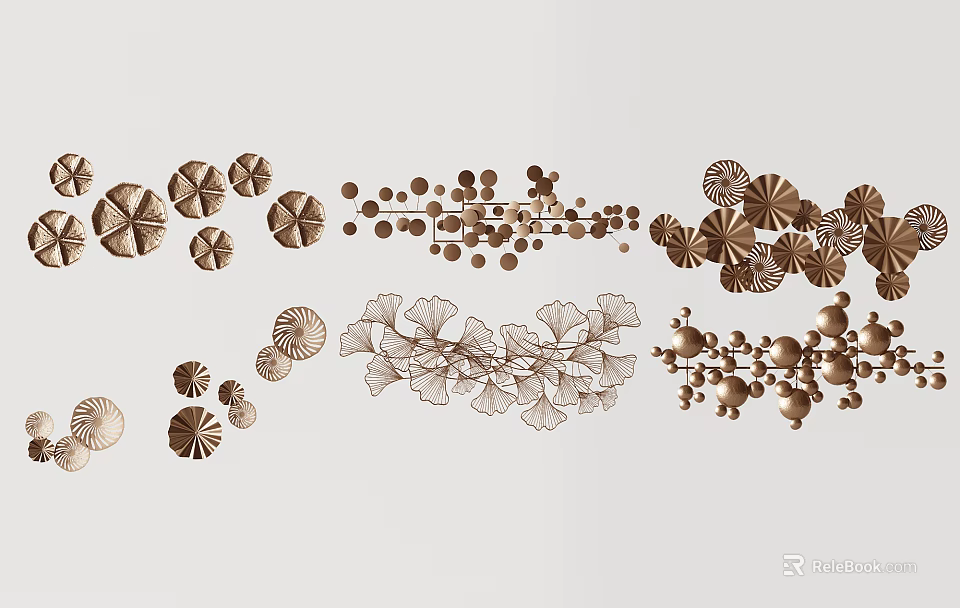 Modern Metal Wall Decor With Floral Leaf And Circular Geometric Patterns 3d model