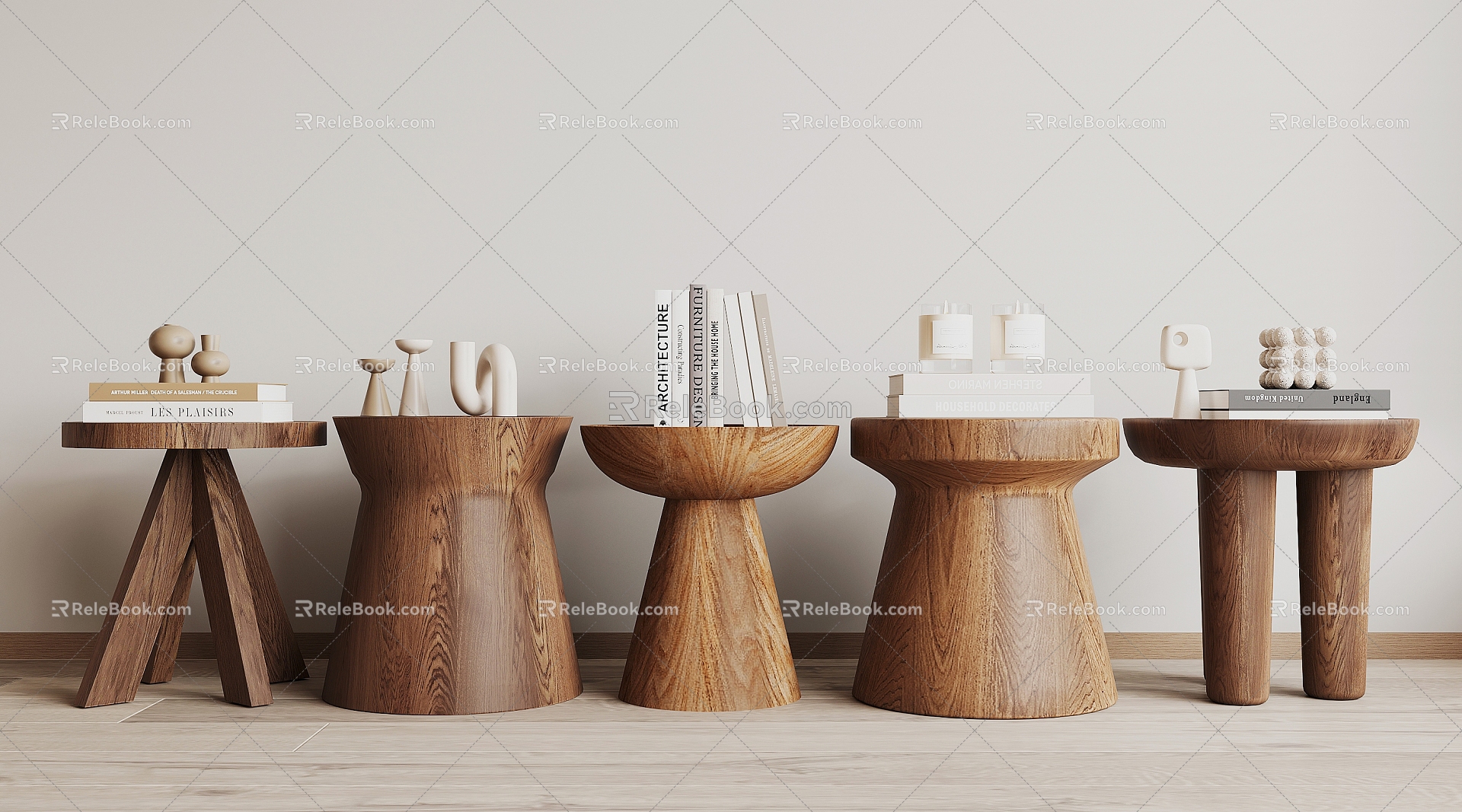 Modern solid wood side table 3d model