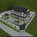 Traditional Chinese Courtyard Architecture with Black Roof White Walls and Green Garden