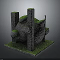Natural Stone Outdoor Furniture With Green Moss Decor Circular Top And Square Base Pillar Support