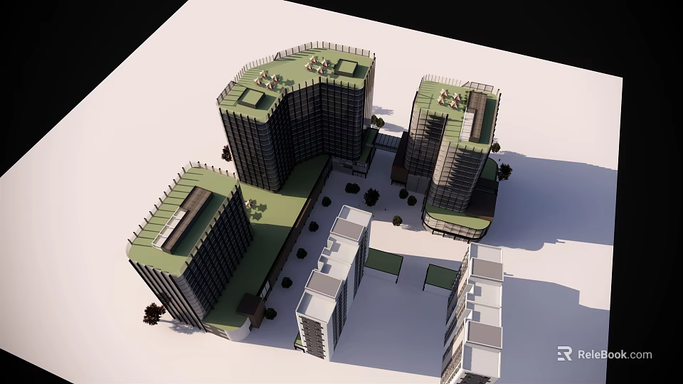 Modern Office Building Complex With Green Roofs And Contemporary Architectural Design 3d model