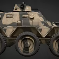 Camouflaged Armored Functional Vehicle With Multiple Wheels And Mounted Machine Gun