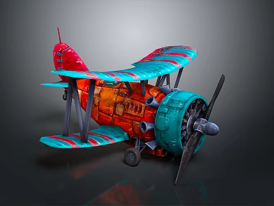 Detailed Colorful Vintage Biplane Model with Metal Propeller for Space Aviation Enthusiasts 3d model