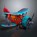 Detailed Colorful Vintage Biplane Model with Metal Propeller for Space Aviation Enthusiasts