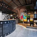 Modern Digital Store Interior With Industrial Brick Wall Display Shelves And Green Plants