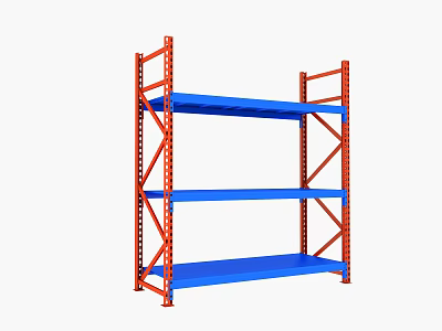 Durable Red Frame Blue Shelves Three Tier Storage Rack for Warehouse Storage 3d model