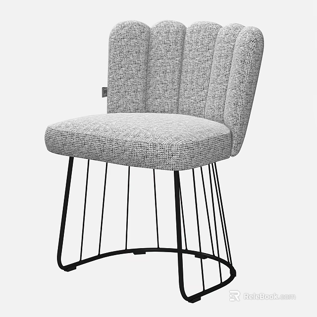 Modern Dining Chair With Gray Woven Fabric Fan Shaped Pleated Backrest And Black Metal Legs 3d model 