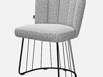 Modern Dining Chair With Gray Woven Fabric Fan Shaped Pleated Backrest And Black Metal Legs 3d model