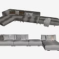 Modern Sectional Sofa With Neutral Tones Decorative Pillows And Throw Blanket 3d model
