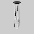 Modern Minimalist Chandelier Design Featuring Vertical Slim Black White Rods In Interior Space