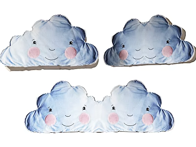 Cute Blue Cloud Shaped Pillows With Smiling Faces And Pink Cheeks For Kids Room Decor 3d model