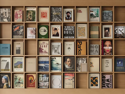 Colorful Books And Magazines Arranged On Wooden Shelves With Diverse Covers 3d model