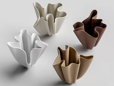 Modern Minimalist Decorative Ornament Set Featuring Wavy Design And Neutral Tones 3d model