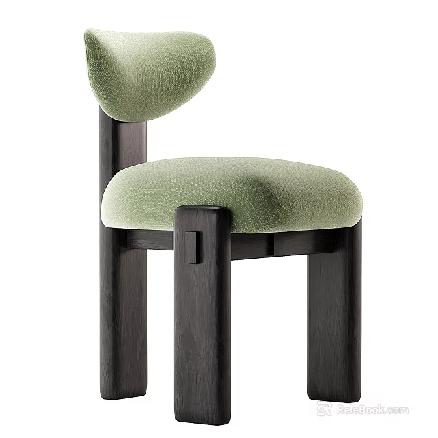 Stylish Modern Green Upholstered Dining Chair With Black Wooden Legs 3d model 