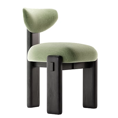 Stylish Modern Green Upholstered Dining Chair With Black Wooden Legs 3d model