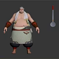 Man Chef Standing With Apron Garlic Wrist Guards And Ladle