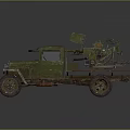 Vintage Green Truck With Rusty Body And Mechanical Device On Flatbed
