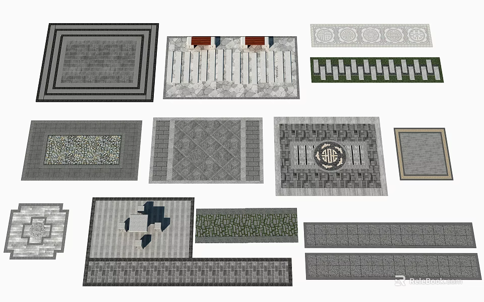 Garden Decorative Paving Designs With Various Patterns And Textured Tiles For Pathways 3d model