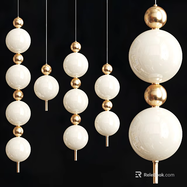 Modern White Spherical Chandeliers With Golden Accents Hanging Multiple Decorative Design 3d model 