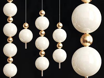 Modern White Spherical Chandeliers With Golden Accents Hanging Multiple Decorative Design 3d model