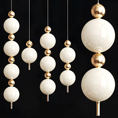 Modern White Spherical Chandeliers With Golden Accents Hanging Multiple Decorative Design 3d model