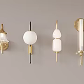 Four Stylish Wall Lamps with Different Modern Designs Brass Bases and White Shades