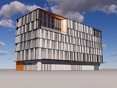 Modern Office Building Exterior With Glass Curtain Wall Gray White Orange Sleek Design 3d model
