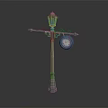 Outdoor Lamp Post Design Featuring Blue Lantern Shade Decorative Crossbar And Round Clock