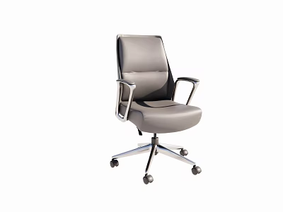 Modern Gray Leather Office Chair With Armrests And Metal Swivel Wheels 3d model